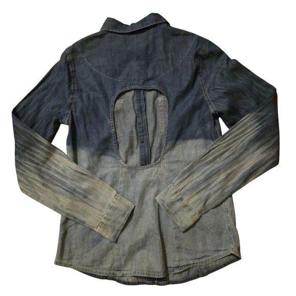 Vintage Bongo Smalll Chambray Denim Y2K Button Up Cut Out Back Ombre - Picture 3 of 8